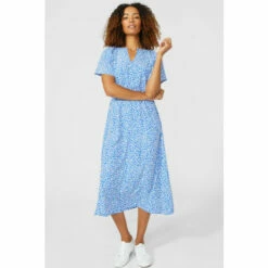 Mantaray Woven Animal Shirred Waist V Neck Midi Dress For Female