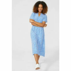 Mantaray Woven Animal Shirred Waist V Neck Midi Dress For Female -Cheap Mantaray Store unnamed file 2733