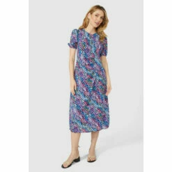 Mantaray Multi Animal Printed Puff Sleeve Midi Dress For Female -Cheap Mantaray Store unnamed file 2770