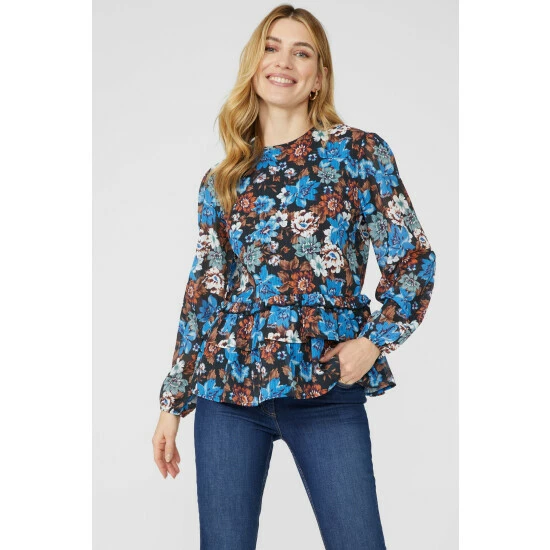 Mantaray Floral Print Gathered Waist Chiffon Top For Female 6 Mantaray Floral Print Gathered Waist Chiffon Top For Female - Image 6