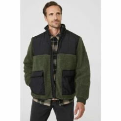Mantaray Borg Nylon Quilt Patch Pocket Jacket For Male