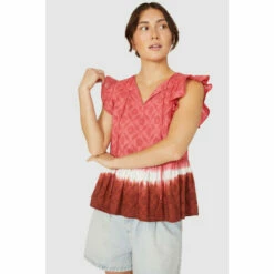 Mantaray Frill Sleeve Tie Dye Jacquard Scoop Neck Top For Female -Cheap Mantaray Store unnamed file 2870