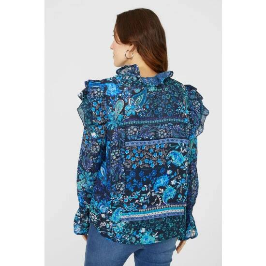 Mantaray Printed Blouse With Frill Detail For Female 4 Mantaray Printed Blouse With Frill Detail For Female - Image 4