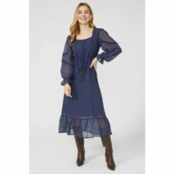 Mantaray Square Neck Button Detail Dobby Midi Dress For Female