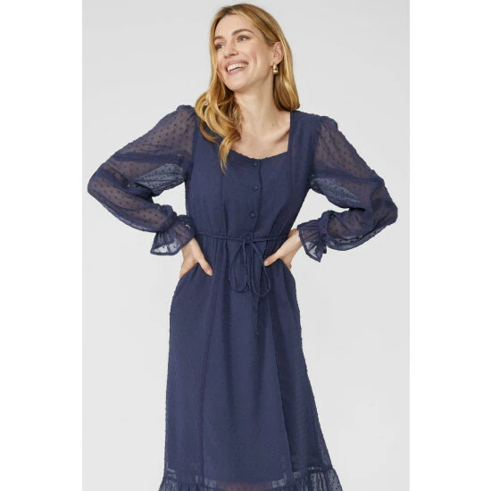 Mantaray Square Neck Button Detail Dobby Midi Dress For Female 2 Mantaray Square Neck Button Detail Dobby Midi Dress For Female - Image 2