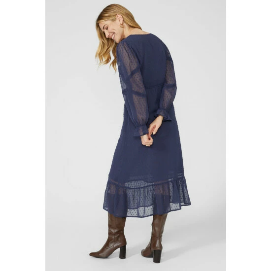 Mantaray Square Neck Button Detail Dobby Midi Dress For Female 4 Mantaray Square Neck Button Detail Dobby Midi Dress For Female - Image 4