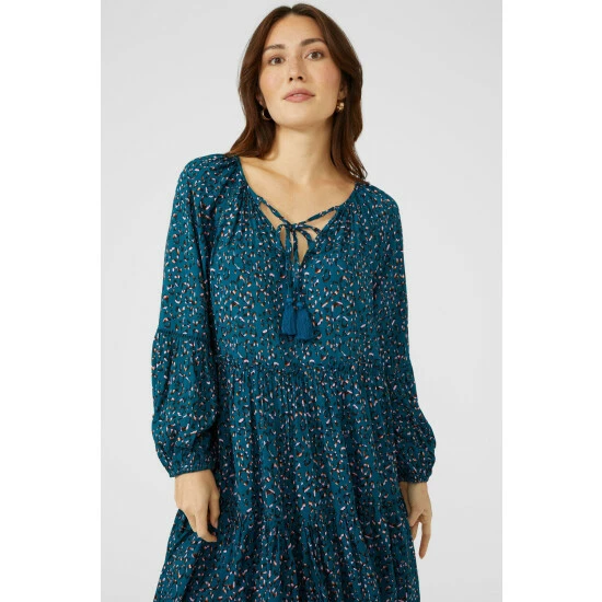 Mantaray Animal Print Tiered Boho Tunic Dress For Female 2 Mantaray Animal Print Tiered Boho Tunic Dress For Female - Image 2