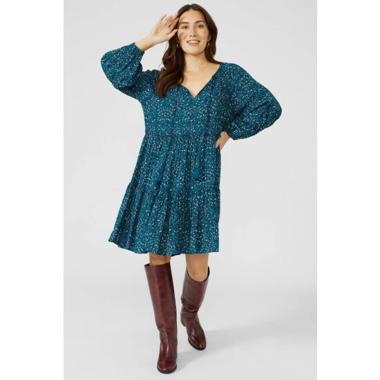 Mantaray Animal Print Tiered Boho Tunic Dress For Female 4 Mantaray Animal Print Tiered Boho Tunic Dress For Female - Image 4