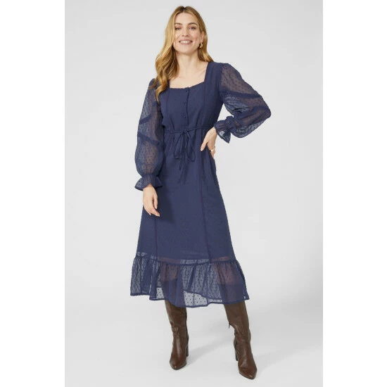 Mantaray Square Neck Button Detail Dobby Midi Dress For Female 6 Mantaray Square Neck Button Detail Dobby Midi Dress For Female - Image 6