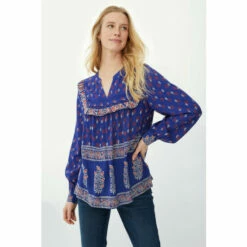 Mantaray Paisley Floral Print Frill Bib Notch Neck Top For Female