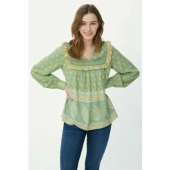 Mantaray Paisley Floral Print Frill Bib Notch Neck Top For Female -Cheap Mantaray Store unnamed file 3021