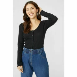 Mantaray Pointelle Stich Button Through Top For Female