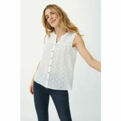 Mantaray Sleeveless Swiss Dot Dobby Ruffle Neck Top For Female -Cheap Mantaray Store unnamed file 3510