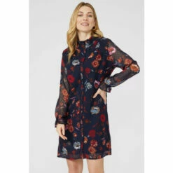 Mantaray Floral Print Lace Trim Dobby Frill Neck Tunic Dress For Female