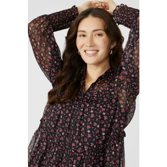 Mantaray Floral Print Chiffon Tiered Shirt For Female 3 Mantaray Floral Print Chiffon Tiered Shirt For Female - Image 3