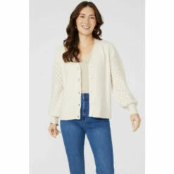 Mantaray Pointelle Stitch Nep V Neck Cardigan For Female -Cheap Mantaray Store unnamed file 3846