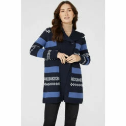 Mantaray Fair Isle Rib Stripe Funnel Neck Cardigan For Female