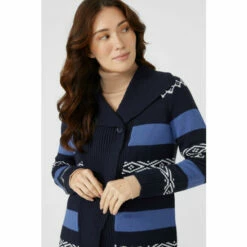 Mantaray Fair Isle Rib Stripe Funnel Neck Cardigan For Female -Cheap Mantaray Store unnamed file 3895