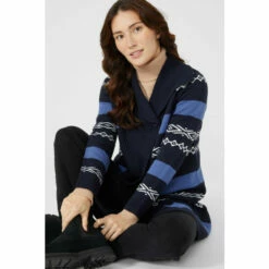 Mantaray Fair Isle Rib Stripe Funnel Neck Cardigan For Female -Cheap Mantaray Store unnamed file 3897