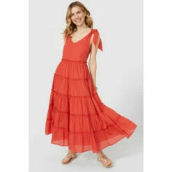 Mantaray Tie Strap Tiered Midi Dress For Female -Cheap Mantaray Store unnamed file 4055