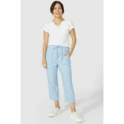 Mantaray Tie Waist Chambray Linen Mix Crop For Female