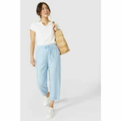 Mantaray Tie Waist Chambray Linen Mix Crop For Female -Cheap Mantaray Store unnamed file 4092