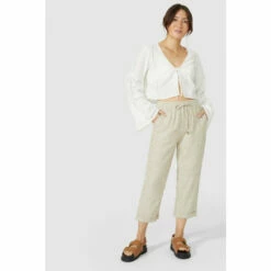 Mantaray Tie Waist Chambray Linen Mix Crop For Female -Cheap Mantaray Store unnamed file 4094