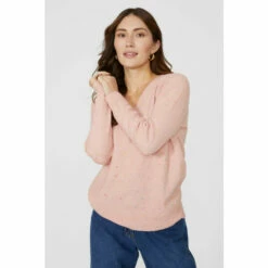 Mantaray Pointelle Nep Button Shoulder V Neck Jumper For Female -Cheap Mantaray Store unnamed file 4148