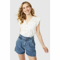 Mantaray Pleat Front Denim Short For Female -Cheap Mantaray Store unnamed file 4168