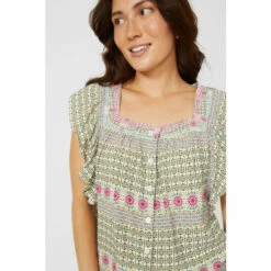 Mantaray Frill Sleeve Geo Stripe Square Neck Dobby Top For Female -Cheap Mantaray Store unnamed file 4171