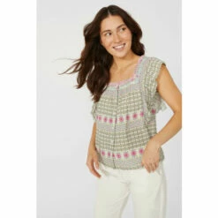 Mantaray Frill Sleeve Geo Stripe Square Neck Dobby Top For Female -Cheap Mantaray Store unnamed file 4174