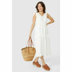 Mantaray Broderie Tiered Tie Shoulder Midi Dress For Female -Cheap Mantaray Store unnamed file 4238