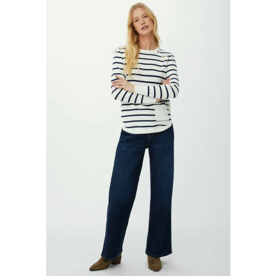 Mantaray Button Neck Striped Curved Hem Cotton Jumper For Female 1 Mantaray Button Neck Striped Curved Hem Cotton Jumper For Female