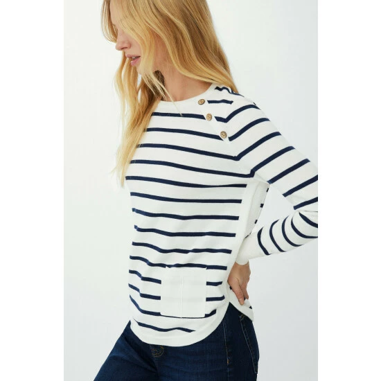 Mantaray Button Neck Striped Curved Hem Cotton Jumper For Female 2 Mantaray Button Neck Striped Curved Hem Cotton Jumper For Female - Image 2
