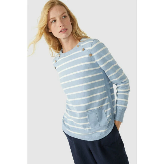 Mantaray Button Neck Striped Curved Hem Cotton Jumper For Female 8 Mantaray Button Neck Striped Curved Hem Cotton Jumper For Female - Image 8