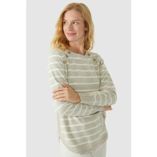 Mantaray Button Neck Striped Curved Hem Cotton Jumper For Female 10 Mantaray Button Neck Striped Curved Hem Cotton Jumper For Female - Image 10
