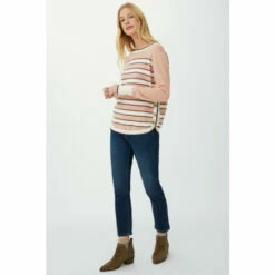 Mantaray Striped Curved Button Hem Cotton Jumper For Female