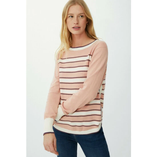 Mantaray Striped Curved Button Hem Cotton Jumper For Female 2 Mantaray Striped Curved Button Hem Cotton Jumper For Female - Image 2