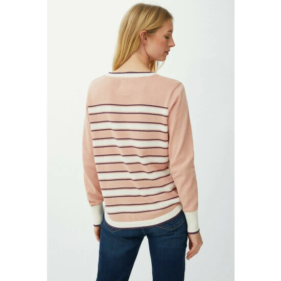 Mantaray Striped Curved Button Hem Cotton Jumper For Female 4 Mantaray Striped Curved Button Hem Cotton Jumper For Female - Image 4