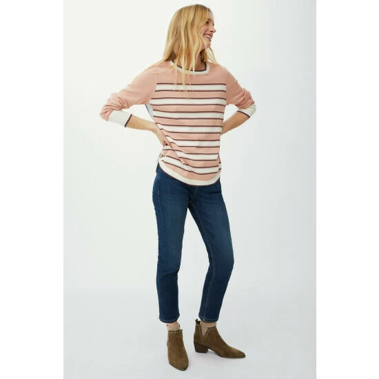 Mantaray Striped Curved Button Hem Cotton Jumper For Female 5 Mantaray Striped Curved Button Hem Cotton Jumper For Female - Image 5