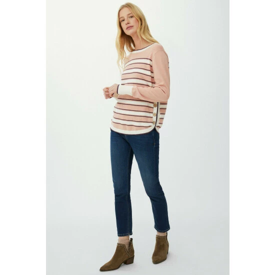 Mantaray Striped Curved Button Hem Cotton Jumper For Female 6 Mantaray Striped Curved Button Hem Cotton Jumper For Female - Image 6
