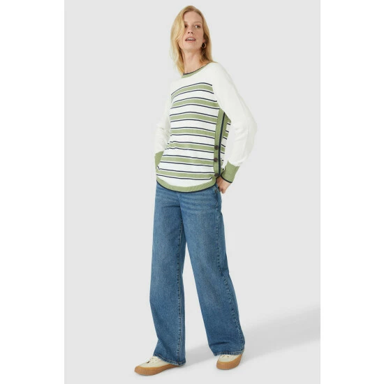 Mantaray Striped Curved Button Hem Cotton Jumper For Female 7 Mantaray Striped Curved Button Hem Cotton Jumper For Female - Image 7