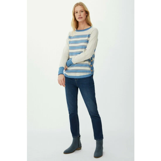 Mantaray Striped Curved Button Hem Cotton Jumper For Female 11 Mantaray Striped Curved Button Hem Cotton Jumper For Female - Image 11