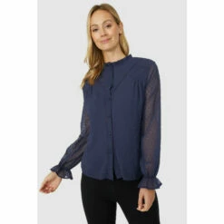 Mantaray Lace Trim Dobby Frill Neck Button Through Blouse For Female -Cheap Mantaray Store unnamed file 4283