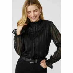 Mantaray Lace Trim Metallic Frill Neck Button Through Blouse For Female -Cheap Mantaray Store unnamed file 4344