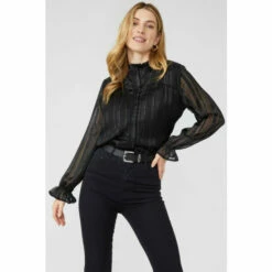 Mantaray Lace Trim Metallic Frill Neck Button Through Blouse For Female -Cheap Mantaray Store unnamed file 4347