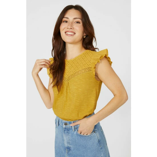 Mantaray Frill Sleeve Broderie Yoke Slub T-Shirt For Female 7 Mantaray Frill Sleeve Broderie Yoke Slub T-Shirt For Female - Image 7