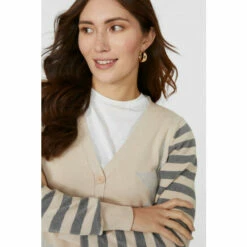 Mantaray Stripe Sleeve Star Intarsia Cotton V Cardigan For Female -Cheap Mantaray Store unnamed file 4410