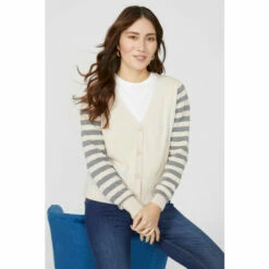 Mantaray Stripe Sleeve Star Intarsia Cotton V Cardigan For Female -Cheap Mantaray Store unnamed file 4412