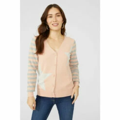 Mantaray Stripe Sleeve Star Intarsia Cotton V Cardigan For Female -Cheap Mantaray Store unnamed file 4414
